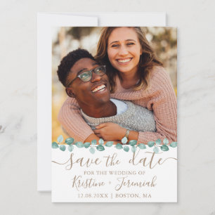Modern Eucalyptus Watercolor Vine Photo Wedding Save The Date