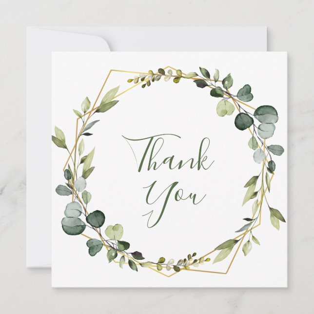 Modern Eucalyptus Watercolor Wreath Thank You Card (Front)