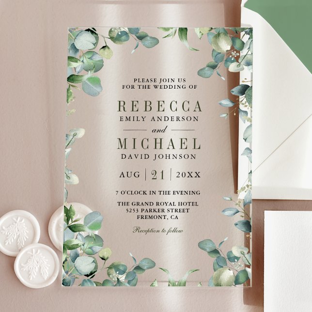 Modern Eucalyptus Wedding Acrylic Invitations (Creator Uploaded)