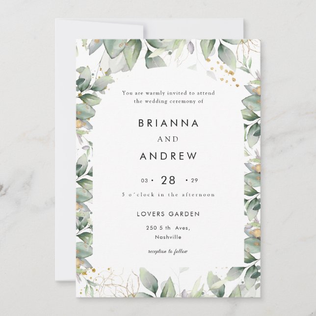 Modern Eucalyptus Wedding Invitation (Front)