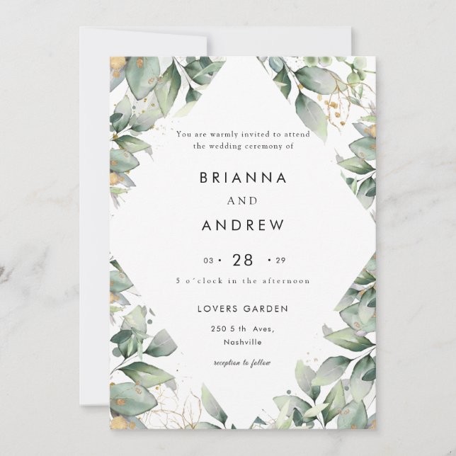 Modern Eucalyptus Wedding Invitation (Front)