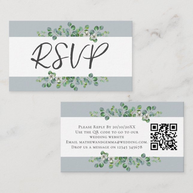 Modern Eucalyptus Wedding RSVP With QR Code  Enclosure Card (Front/Back)