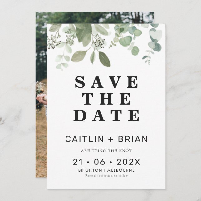 Modern Eucalyptus Wedding Save The Date Invitation (Front/Back)