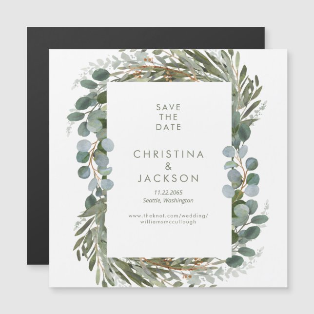 Modern Eucalyptus Wedding Save the Date  Magnetic Invitation (Front/Back)