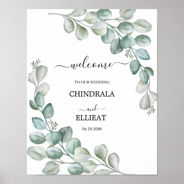 Modern Eucalyptus wedding welcome Poster (Front)