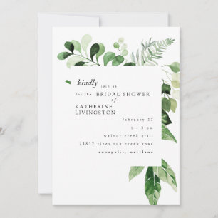 Modern Eucalyptus White Bridal Shower  Invitation