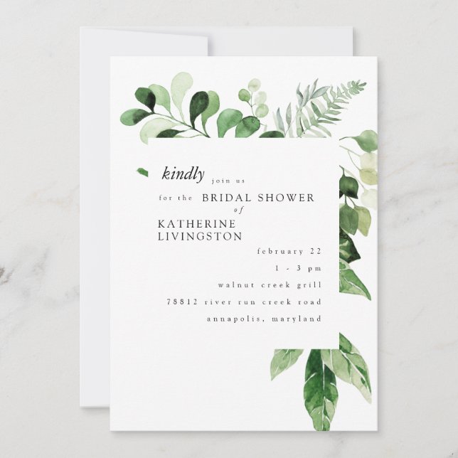 Modern Eucalyptus White Bridal Shower  Invitation (Front)