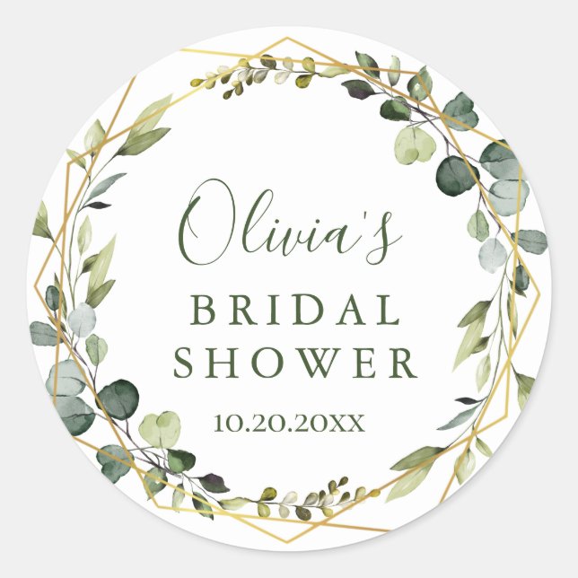 Modern Eucalyptus Wreath Bridal Shower Boho Classic Round Sticker (Front)