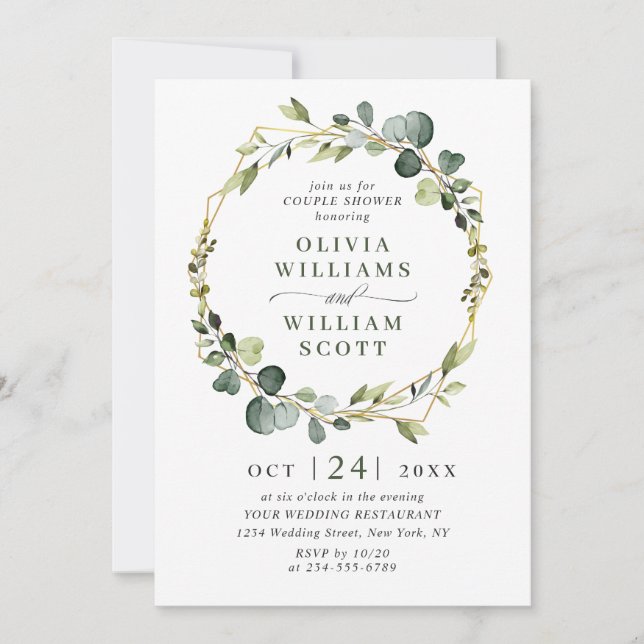 Modern Eucalyptus Wreath Frame COUPLE SHOWER Boho Invitation (Front)