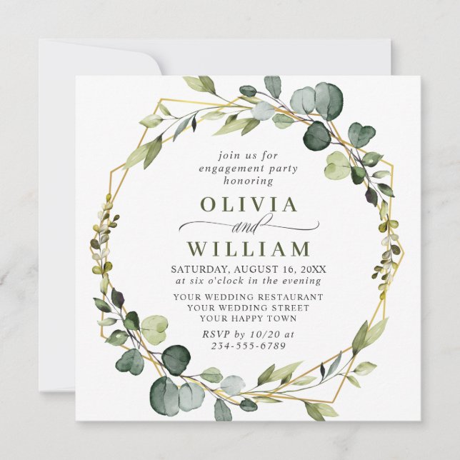 Modern Eucalyptus Wreath Frame ENGAGEMENT PARTY Invitation (Front)