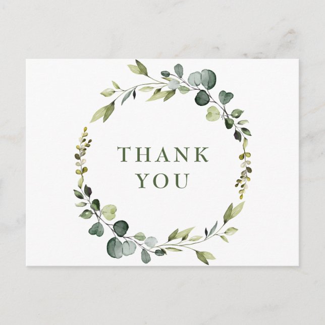 Modern Eucalyptus Wreath Frame Thank You Boho Postcard (Front)