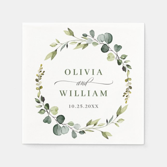 Modern Eucalyptus Wreath Frame Wedding Paper Boho Napkin (Front)