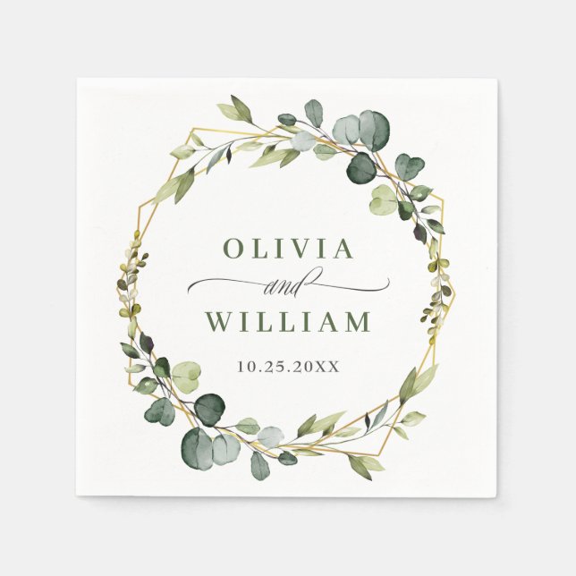 Modern Eucalyptus Wreath Frame Wedding Paper Napkin (Front)