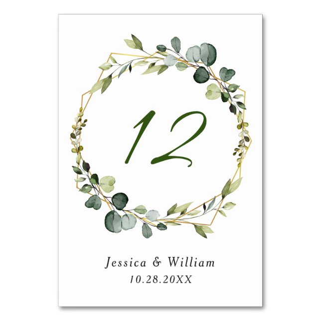 Modern Eucalyptus Wreath Frame Wedding Table Number (Front)