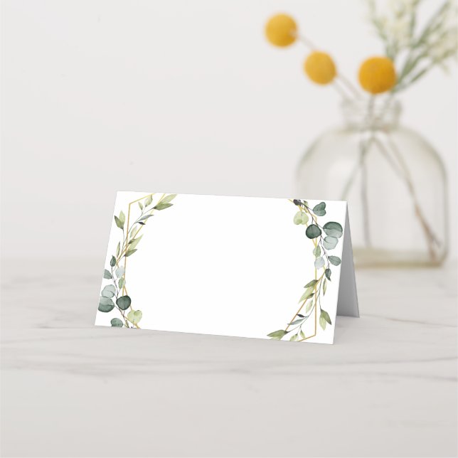 Modern Eucalyptus Wreath Frame Wedding Table Place Card (Front)