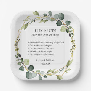 Modern Eucalyptus Wreath Fun Facts Wedding Paper Plate