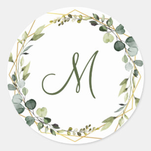 Modern Eucalyptus Wreath MONOGRAM Boho Classic Round Sticker