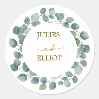 Modern euclyptus wedding classic round sticker