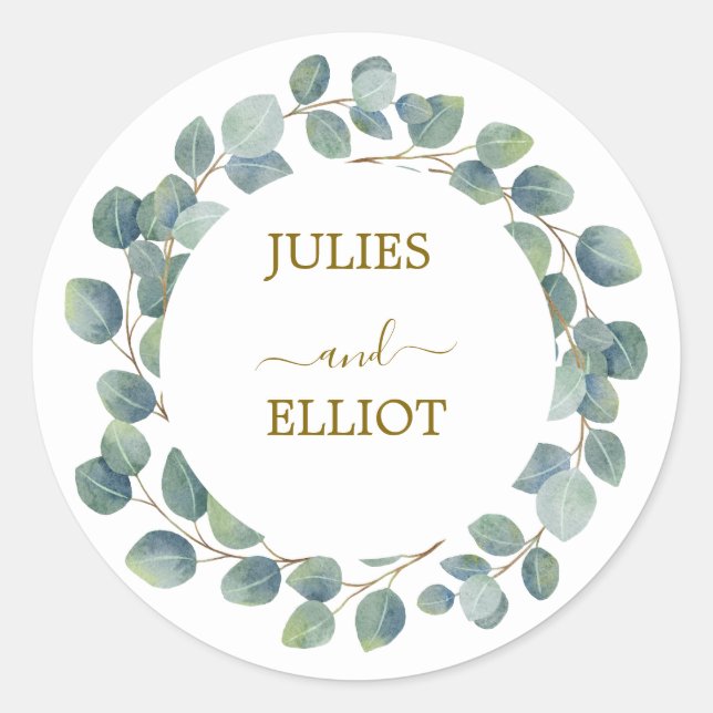 Modern euclyptus wedding classic round sticker (Front)