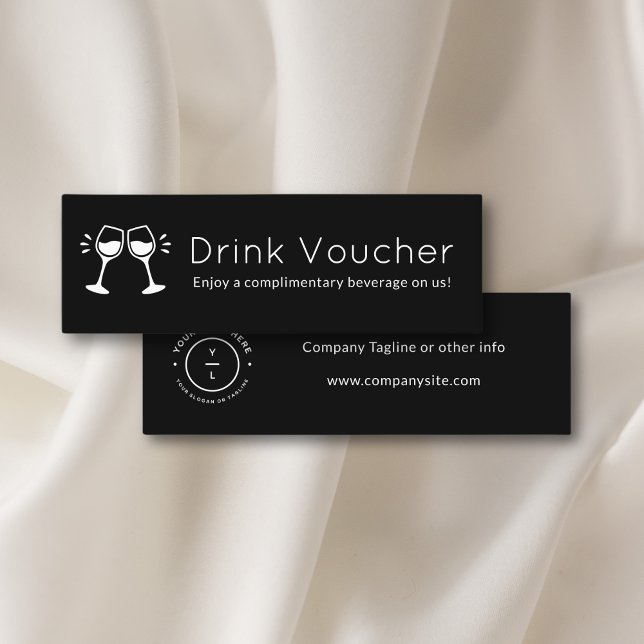 Modern Event Business Logo Black Drink Voucher Mini Business Card (Creator Uploaded)