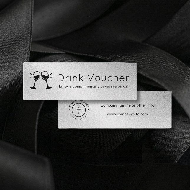 Modern Event Business Logo Silver Drink Voucher Mini Business Card (Creator Uploaded)