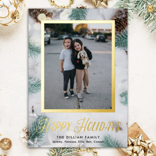 Modern Evergreen Christmas Two Photo Vertical Foil Holiday Card