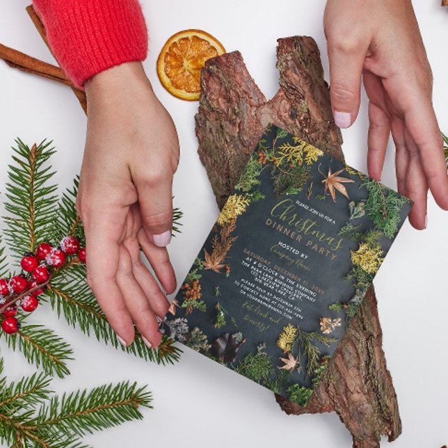 Modern Evergreen Greenery Holiday Party Invitation (Join Our Festive Feast! Christmas Dinner Party Invite 🍽️🎄 [Edit & Send])