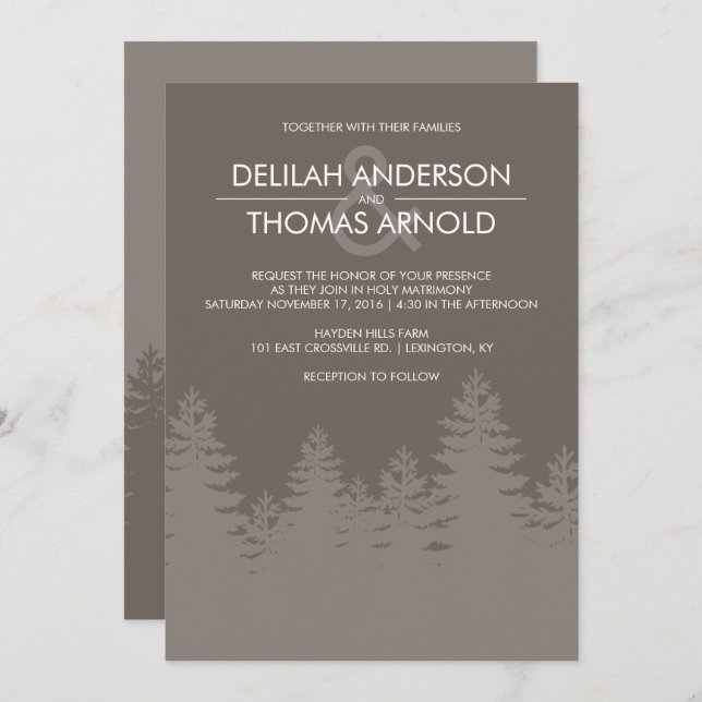 Modern Evergreen Tree Silhouette Winter Wedding Invitation (Front/Back)