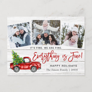 Modern Everything is Fine 2021 Christmas 3 Photo Postcard