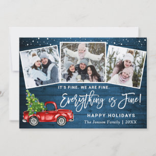 Modern Everything is Fine Christmas 3 Photo Holiday Card