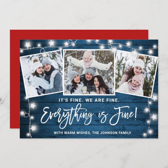 Modern Everything is Fine Christmas 3 Photo Holiday Card (Front/Back)