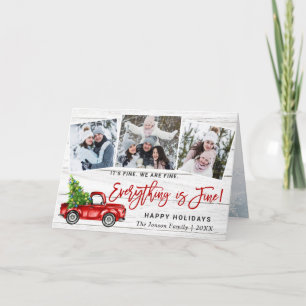 Modern Everything is Fine Christmas 3 Photo Holiday Card