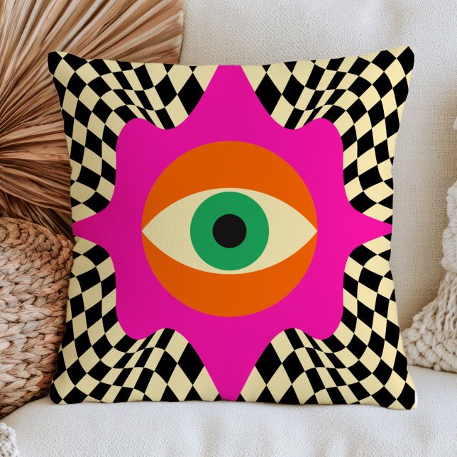 Modern Evil Eye on Chequered Pattern Bold Funky  Cushion (Creator Uploaded)