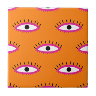 Modern Evil Eye Pattern Burnt Orange Boho Ceramic Tile