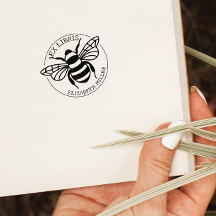 Modern Ex Libris Bee, Book Rubber Stamp