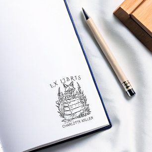 Modern Ex Libris Fox Bookplate Rubber Stamp