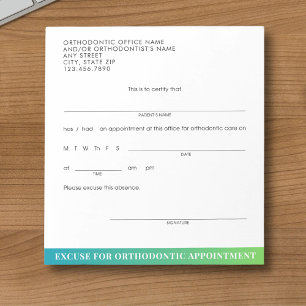 Modern Excuse Slip Orthodontic Dental Appointment Notepad