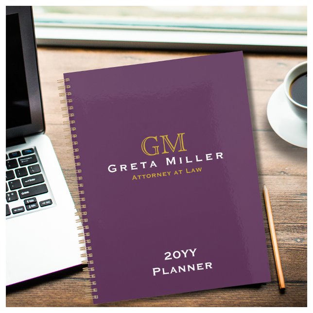 Modern Executive Plum Purple Gold Monogram Planner (Creator Uploaded)