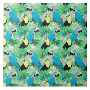 Modern Exotic Birds & Foliage Tropical Design Ceramic Tile
