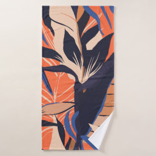 Modern exotic jungle plants illustration pattern. bath towel
