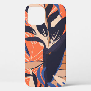 Modern exotic jungle plants illustration pattern.  iPhone 12 case