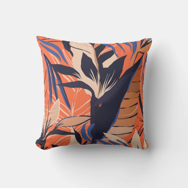 Modern exotic jungle plants illustration pattern.  cushion (Front)