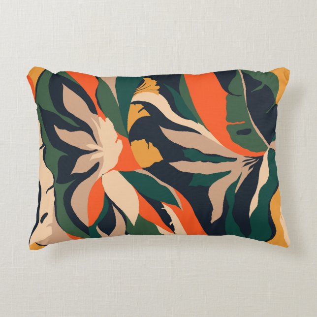 Modern exotic jungle plants illustration pattern.  decorative cushion (Front)