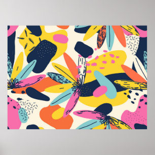 Modern exotic jungle plants illustration pattern. Poster