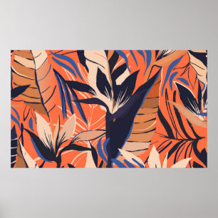 Modern exotic jungle plants illustration pattern.  poster