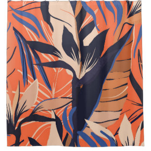 Modern exotic jungle plants illustration pattern. shower curtain