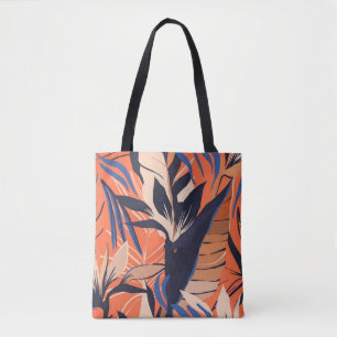 Modern exotic jungle plants illustration pattern. tote bag