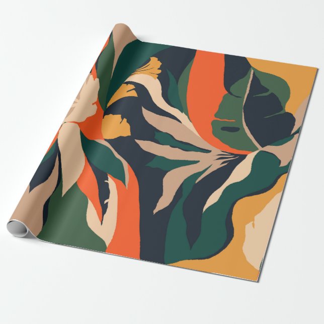 Modern exotic jungle plants illustration pattern.  wrapping paper (Unrolled)