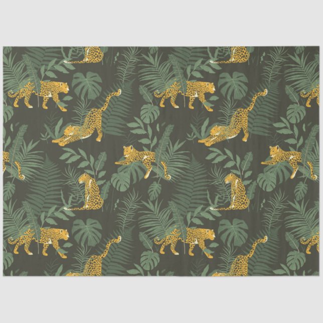 Modern Exotic Leaves and Leopard Pattern Tissue Paper (Front)