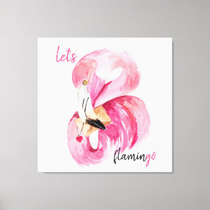 Modern Exotic Pink Let's Flamingo Watercolor Canvas Print